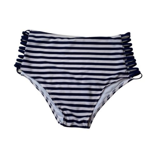 Unbranded Navy Blue and White Striped Bikini Bottoms - Picture 1 of 4